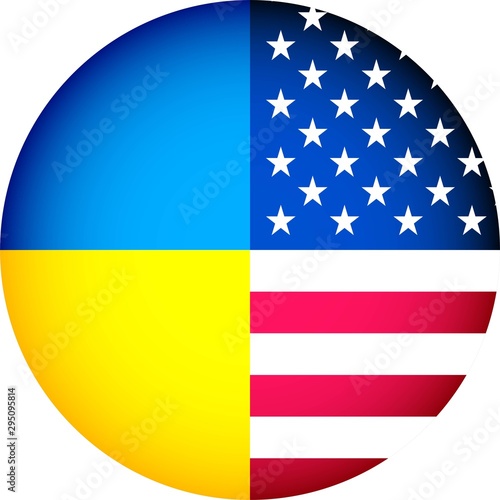 American and Ukrainian national flags button, set of flags