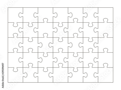 Puzzle pieces isolated on white background. Puzzle template 35 pieces. Vector illustration