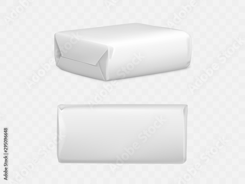 Wrapped parcel package box top and side view, white blank packaging mock up for post mailing isolated on transparent background. Shipping cardboard container Realistic 3d vector illustration, clip art