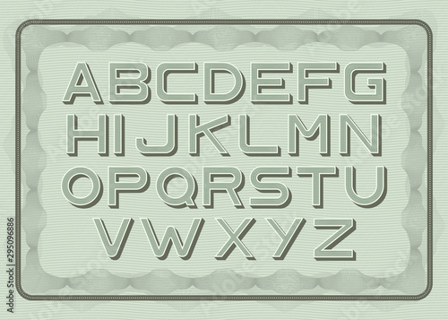 Money font, dollar latin alphabet, sans serif in vintage style. Abc uppercase...