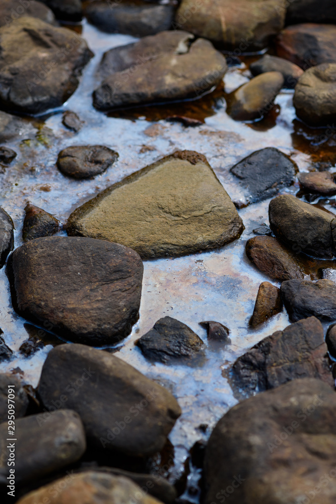 Dirty polluted water with oil stains on the surface industrial dump waste water spill. Ecological river lake contamination disaster. Dirty polluted water with oil stains on the surface industrial dump waste water spill. Ecological river lake contamination disaster.