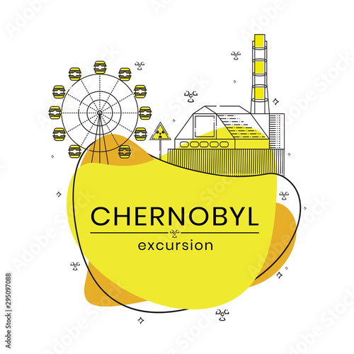 Excursions to Chernobyl exclusion zone. Flat vector illustration.