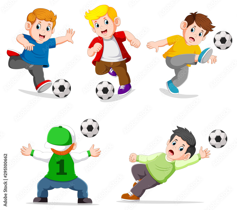 Collection boy playing soccer with different posing Collection boy playing soccer with different posing