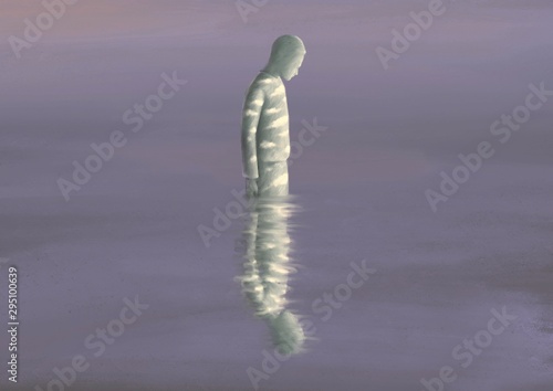Sadness man in water surreal painting illustration