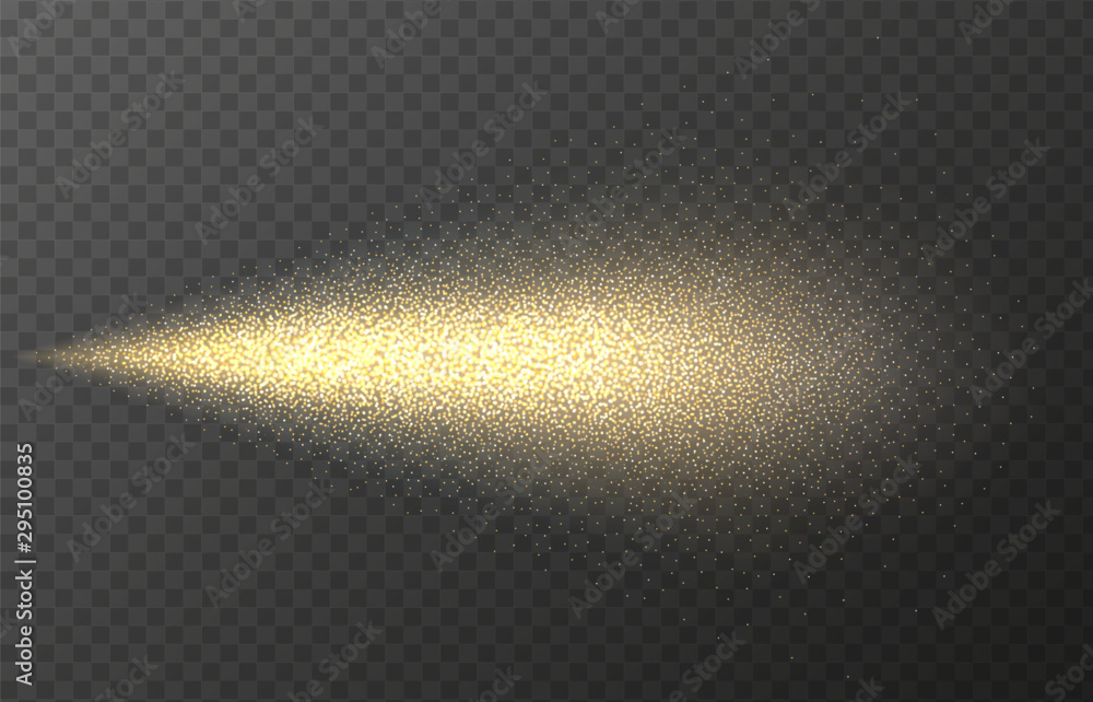 Gold spray paint with glitter particles isolated on transparent