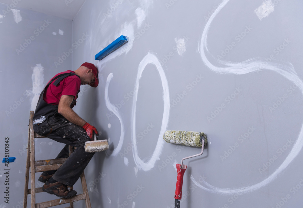Tired construction worker, renovation