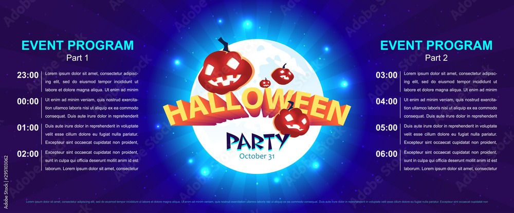 Naklejka premium Halloween poster design. Joyful laughing pumpkins on the background of the moon and stars. EPS vector 10.