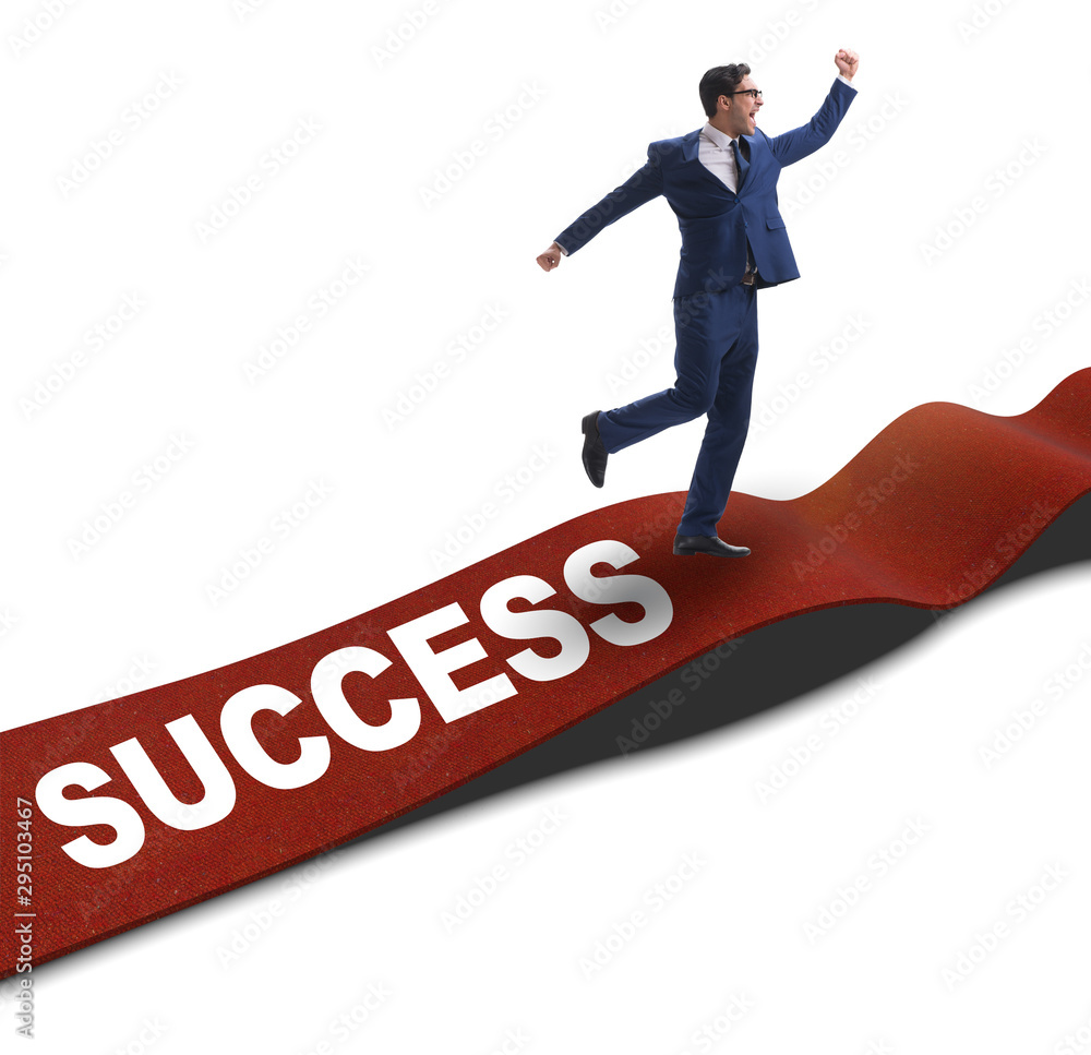 Fototapeta premium Businessman on red carpet isolated white background