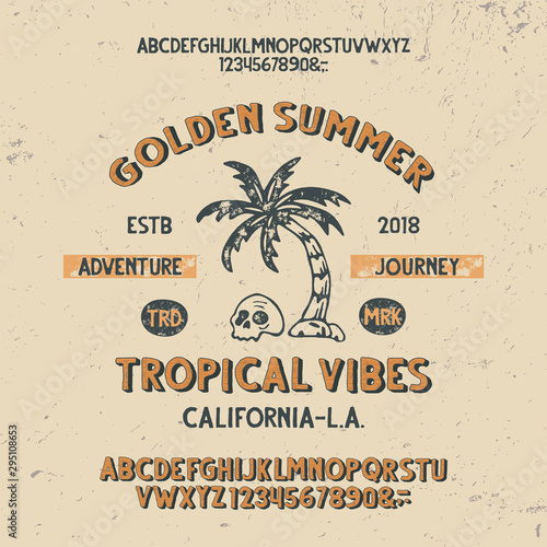 Vintage Handcrafted Font. 3d Textured with Offset Path Effect and Original Versions. Vector Illustration.