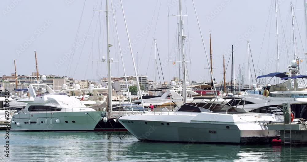 Spanish Boats in Marina Harbour. Moored Yachts at Seaside Holiday Port in Summer. A Mediterranean Tourist Sightseeing Dock, Spanish Boats in Marina Harbour. Moored Yachts at Seaside Holiday Port in Summer. A Mediterranean Tourist Sightseeing Dock,