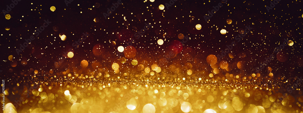 Christmas Background. Golden Glitter On Shiny Red - obrazy, fototapety, plakaty 