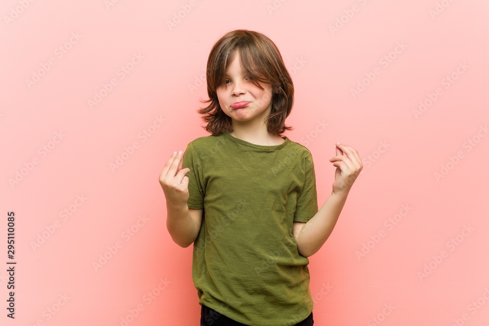 Little boy showing that she has no money. Little boy showing that she has no money.