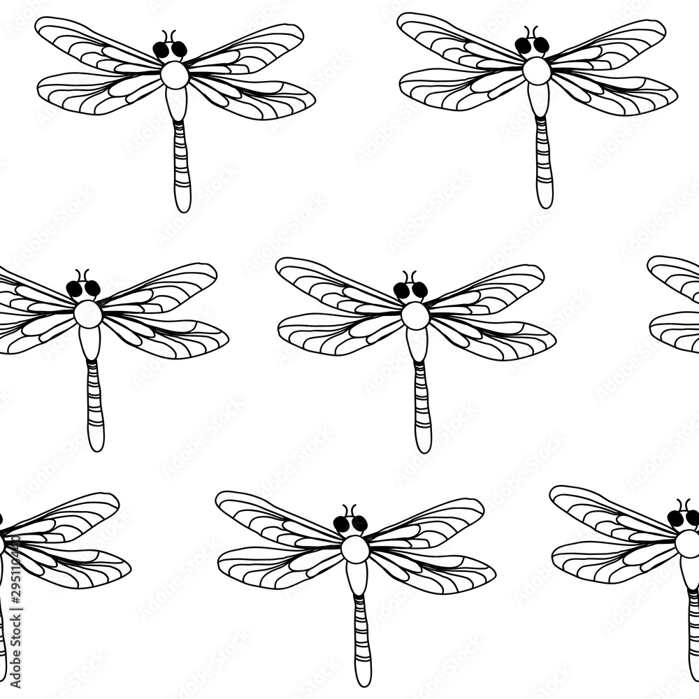 Dragonfly on White Seamless Pattern, Insect Surface Pattern, Dragonflies Vector Repeat Pattern for Home Decor, Textile Design, Fabric Printing, Stationary, Packaging, Wall paper or Background Dragonfly on White Seamless Pattern, Insect Surface Pattern, Dragonflies Vector Repeat Pattern for Home Decor, Textile Design, Fabric Printing, Stationary, Packaging, Wall paper or Background