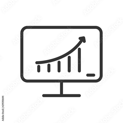 computer monitor with graph arrow outline ui web icon. computer monitor with chart vector icon for web, mobile and user interface design isolated on white background