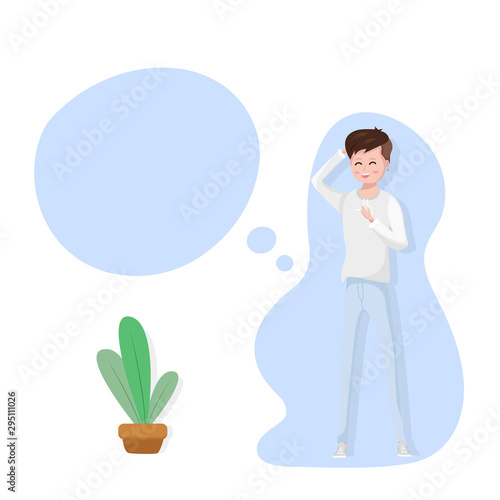 Teenager, Asian handsome boy, people activity, presentation character, flat cartoon design vector