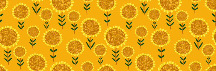 Ingelijste posters Oranje patronen Zonnebloemen patroon gele achtergrond  © Diana  Sityaeva 