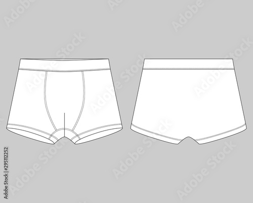 Technical sketch children's boxer shorts underwear on gray background.