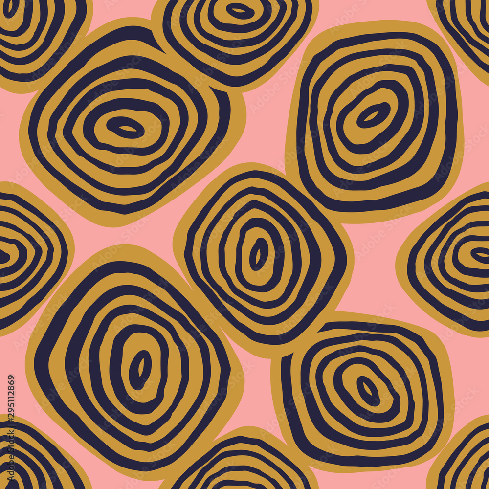 Hand drawn geometric circles seamless pattern. Abstract crossed arc backdrop.