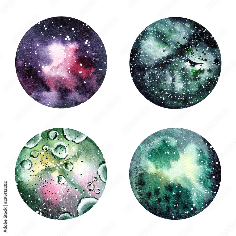 Watercolor planets. Hand drawn illustration