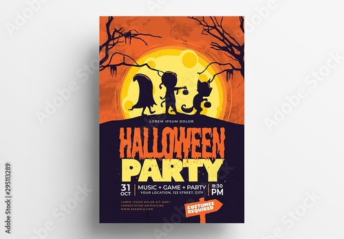 Halloween Flyer Layout with Cartoon-Style Illustrations
