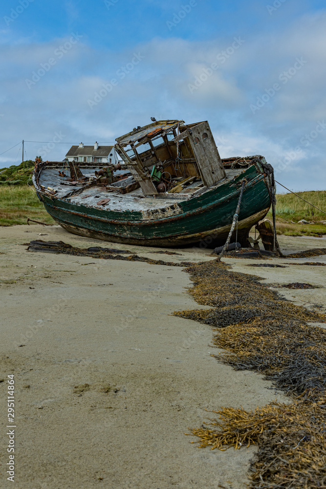 Fishing boat wreck Star of the Sea beached on Cruit Island, Wild Atlantic Way, County Donegal, Ireland