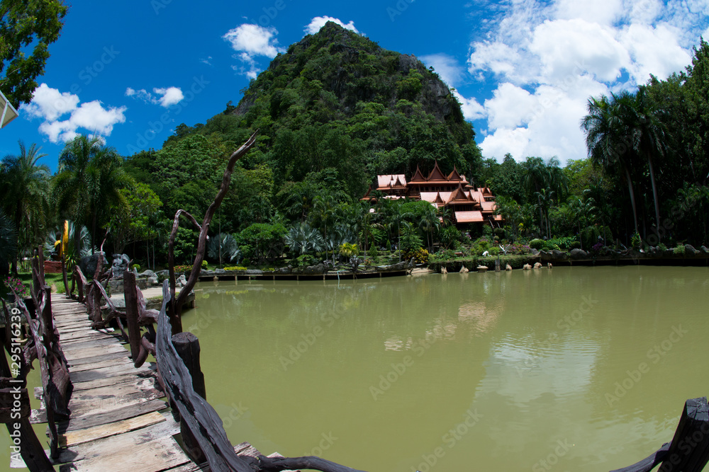 Fototapeta premium Teak church the mountains are the background.