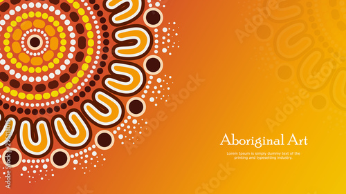 Aboriginal dot art vector banner with text.
