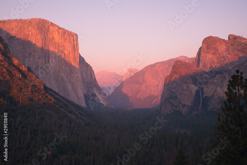 Last sunset light of the day marinates Yosemite National Park