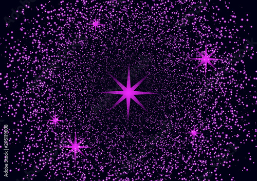 Bright light particles glitter background effect. Magic glow sparkling texture. Magic star dust dust spark explosion effect on black background.