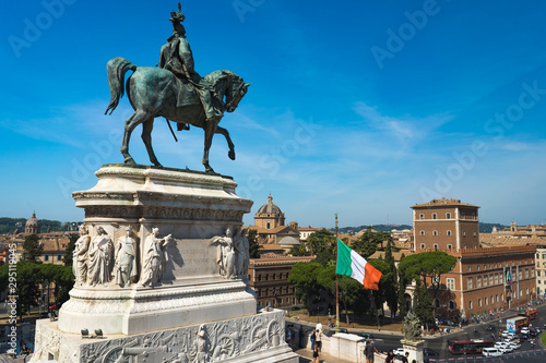 Victor Emmanuel II National Monument in Rome. An equestrian sculpture of Victor Emmanuel II, Rome, Italy. Altar of the Fatherland