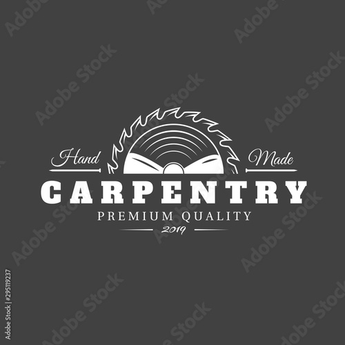Carpentry label isolated on black background