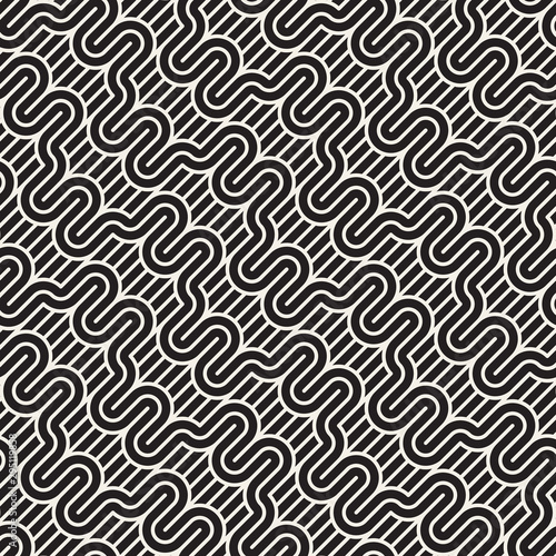 Vector seamless pattern. Modern stylish texture. Repeating waves abstract background. Monochrome geometric rounded lines.