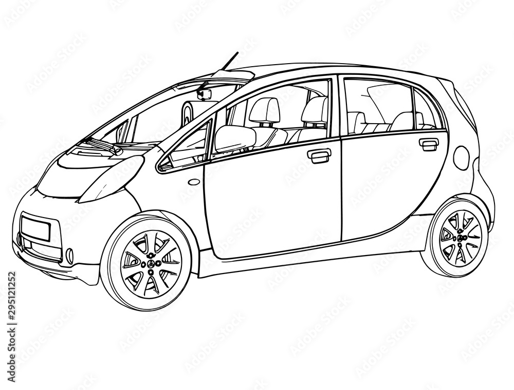 sketch of electric car with charging station vector