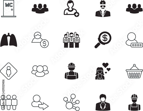 people vector icon set such as: satellite, organization, lady, media, specialist, day, cancer, information, respiratory, accountability, money, surgeon, forum, unisex, zoom, beautiful, approved, look