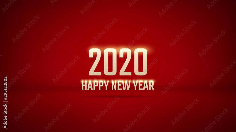 Golden Happy new year 2020 with shadow on studio luxury red color background Golden Happy new year 2020 with shadow on studio luxury red color background