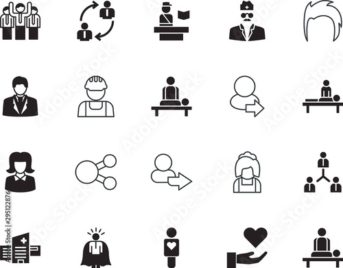 people vector icon set such as: leadership, mustache, house, voting, helmet, wash, policeman, consultant, mop, salon, industrial, businesswoman, home, boss, cleaner, cross, technician, document