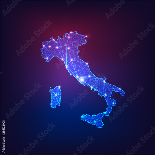 Italy map outline with stars and lines abstract framework. Communication, connection concept.