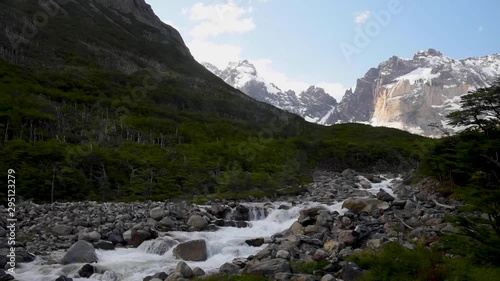 River while backpacking the French Valley in Torres del Paine National Park in Chilean Patagonia 