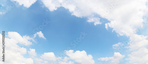 Photography Blue sky with white fluffy clouds for background, panorama view