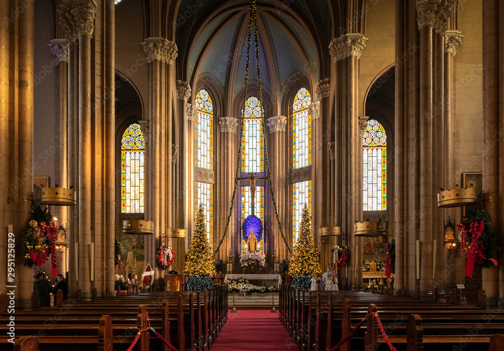Golden interior of catholic church on Istanbul during the Christmas