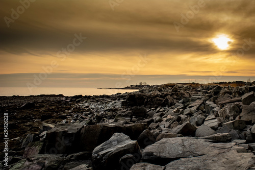 dark winter beach sunset