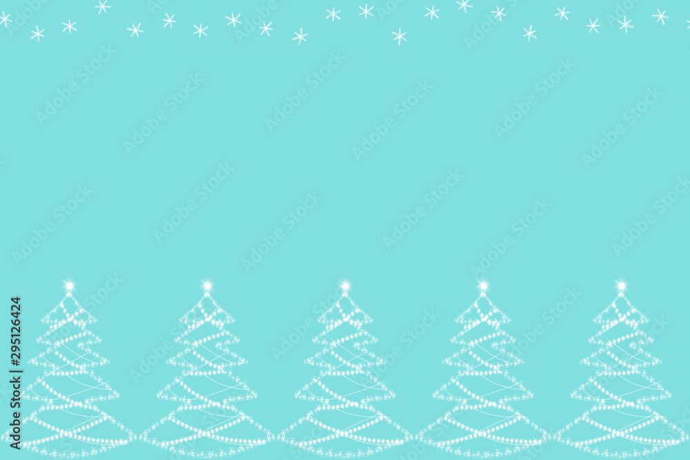 delicate drawing of many white Christmas trees made of snowflakes and dots, beautiful digital graphics, a blank for the designer, a pattern for fabric, wallpaper, gift paper, copy space