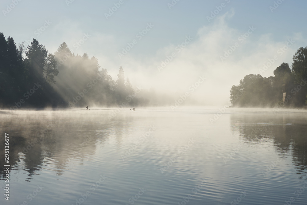 Morning fog over Willamette River seen from George Rogers Park in Lake Oswego, Oregon. Morning fog over Willamette River seen from George Rogers Park in Lake Oswego, Oregon.