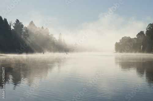 Morning fog over Willamette River seen from George Rogers Park in Lake Oswego, Oregon.