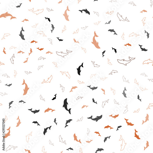 Light Orange vector seamless backdrop with ocean dolphins. Natural illustration with sea dolphins. Pattern for marine leaflets.