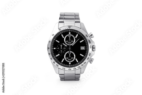 Luxury watch isolated on white background. With clipping path for artwork or design. Black.
