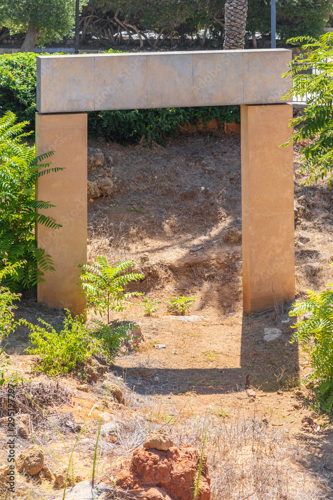 Close up view of back side the gate of times of the Pharaoh Ramesses II excavated in Jaffa