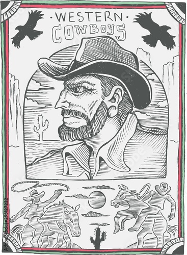 a battle of two cowboy legends. illustration in cordel style