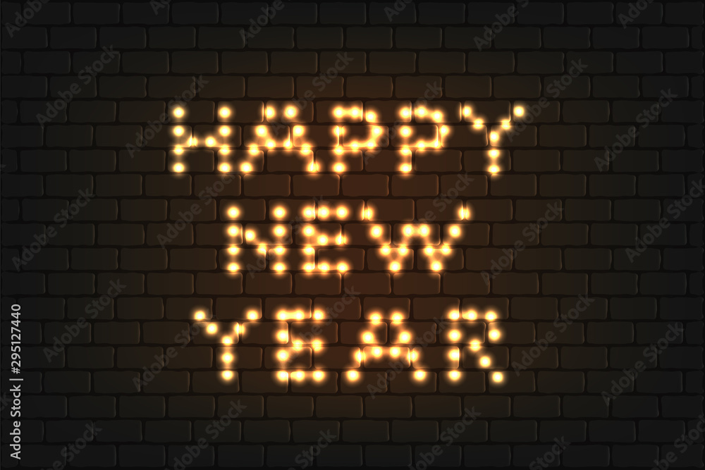 2020 Happy New Year Text in light bulb style. Happy New Year light banner template.