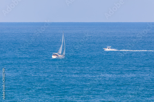 Two white yachts on Mediterranean Sea